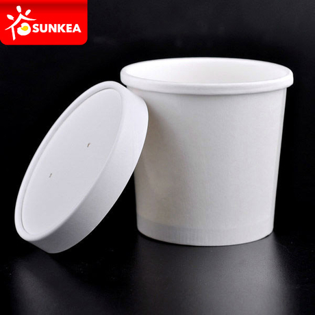 White paper hot soup cup with paper lid