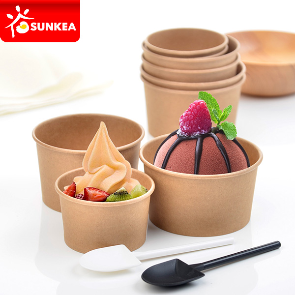 Kraft Paper Ice Cream Cup with Dome Lid