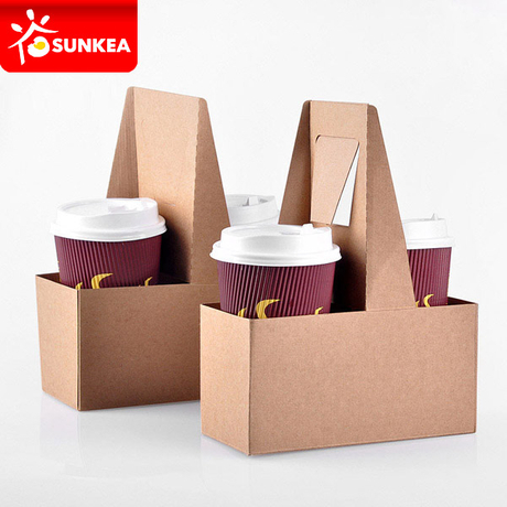 Customized Disposable Kraft Tea Coffee Carrier Paper Cup Holder