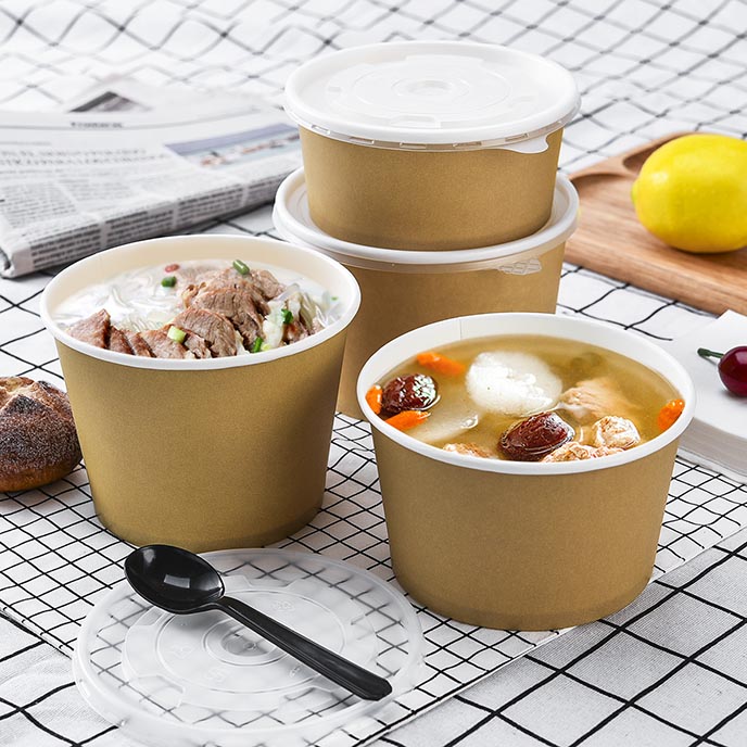 Disposable paper soup bowl with plastic lid