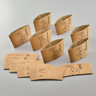 Disposable Kraft Paper Takeaway Food Packaging Coffee Cup Sleeves / Wraps