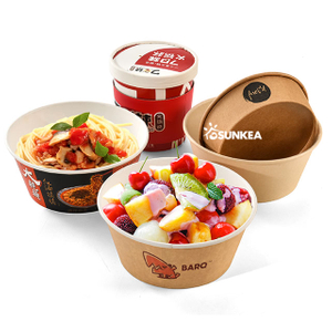 Sunkea Custom Printed Logo Disposable Paper Salad Bowl And Lids