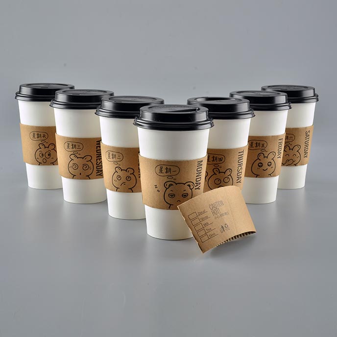 Disposable Kraft Paper Takeaway Food Packaging Coffee Cup Sleeves / Wraps
