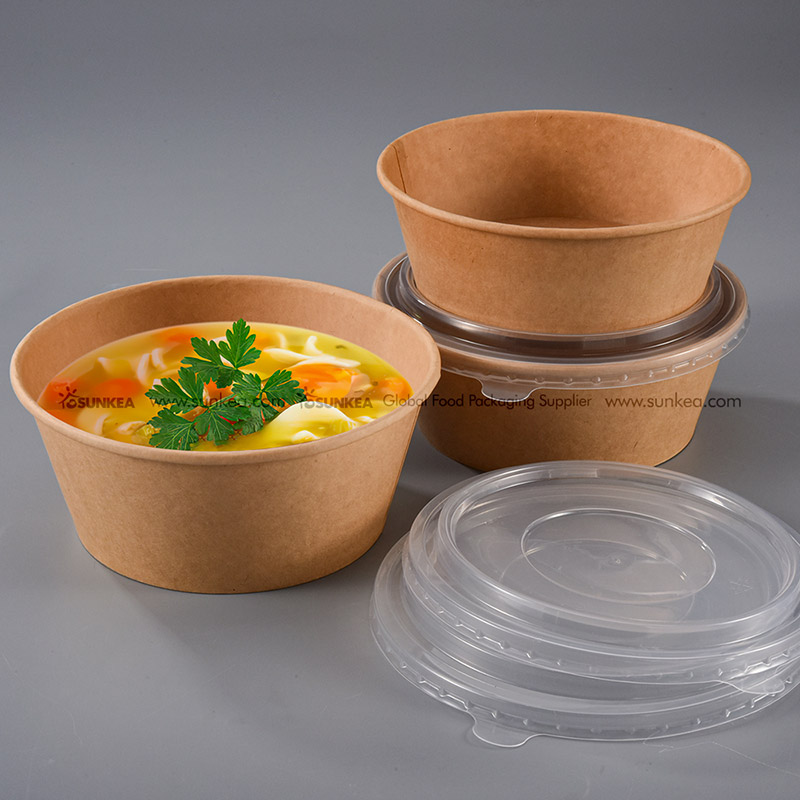 Biogradable Emballage Fast Food Packaging Kraft Paper Chinese Salad Bowl with Lid