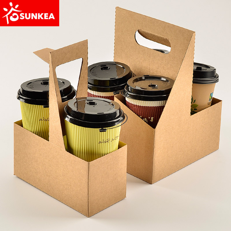 Brown kraft paper coffee cup carrier