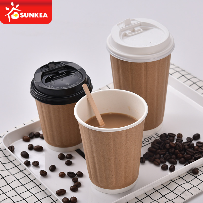 Heat-insulated Embossed Double Wall Paper Cup with Lid 