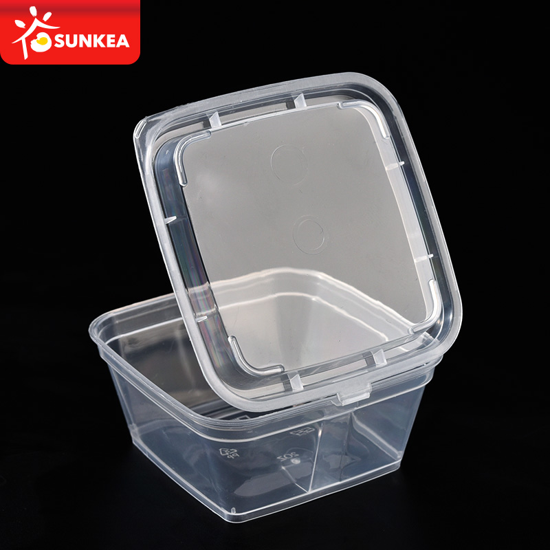  Sauce Condiment Dressing Food Samples Square PP Cup with Hinged Lid