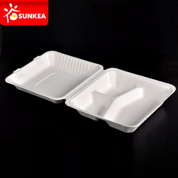 3 Compartment Compostable Sugarcane Pulp Bagasse Food Container Lunch Box