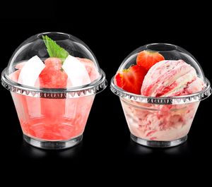 Clear Disposable Plastic Ice Cream / Yogurt Cups with Dome Lids 