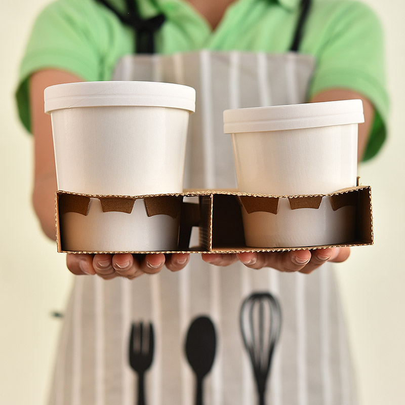 Brown kraft paper soup cup big carrier carry tray cup holder
