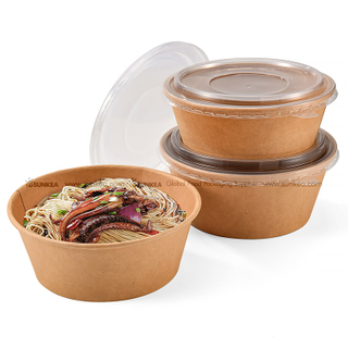 biogradable emballage fast food packaging kraft paper Chinese salad bowl with lid