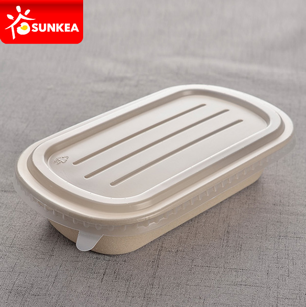 2-Compartment Wheat Straw Pulp Food Box with Lid 