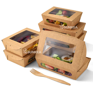 Disposable Food Packaging Paper Salad Box with Clear PET Window for Sushi And Salad