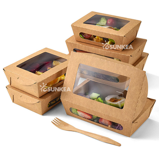 Disposable Food Packaging Paper Salad Box with Clear PET Window for Sushi And Salad