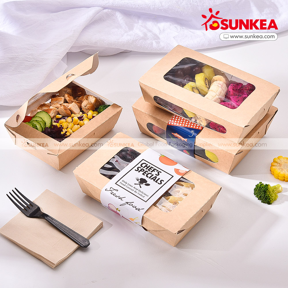 Salad Cardboard Packaging Box with Window Take Away Paper Food & Beverage Packaging Disposable