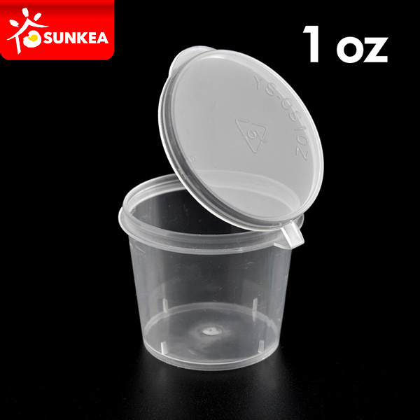 Transparent Disposable PP Plastic Sauce Cup with Hinged Lid