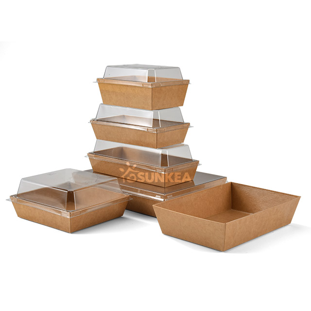 Kraft Salad Paper Sushi Tray with Plastic Lid