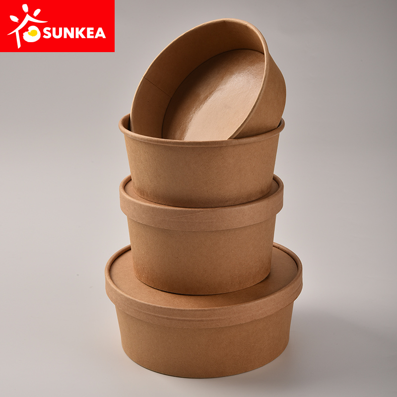Biodegradable Eco friendly Kraft Salad Paper Bowl with Paper Lid