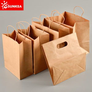 Custom Printed Kraft Paper Food Carrying Bag with Patch Handle 