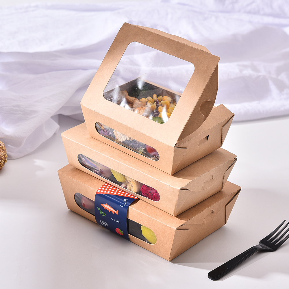 Salad Cardboard Packaging Box with Window Take Away Paper Food & Beverage Packaging Disposable