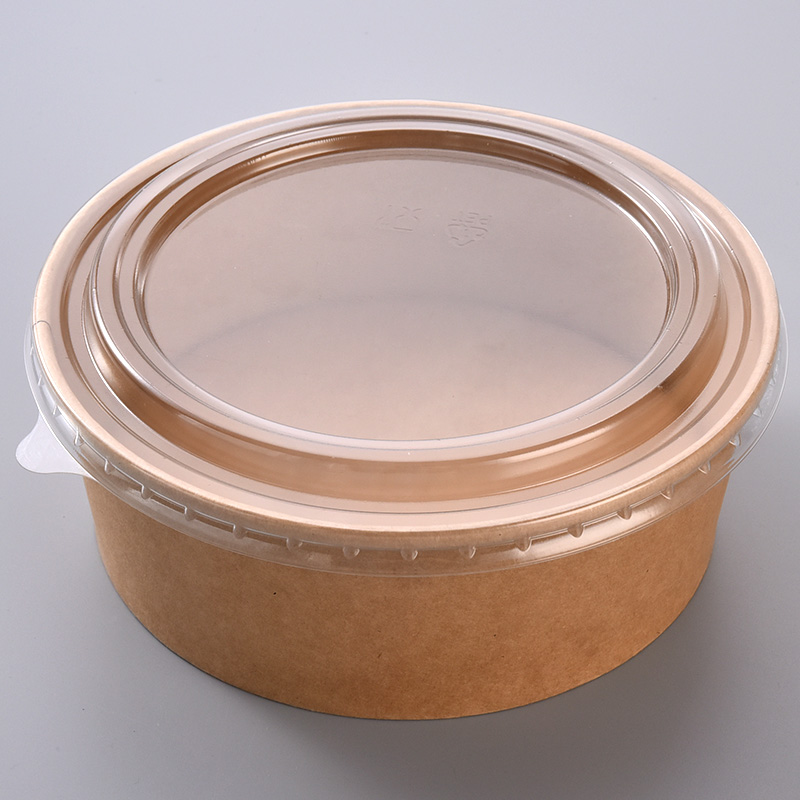 Custom Printed Disposable Biodegradable Eco friendly Kraft Paper Salad Bowl with Lid